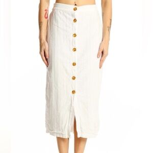 DL1961 White Cotton Button Front Midi Skirt High Waist XS